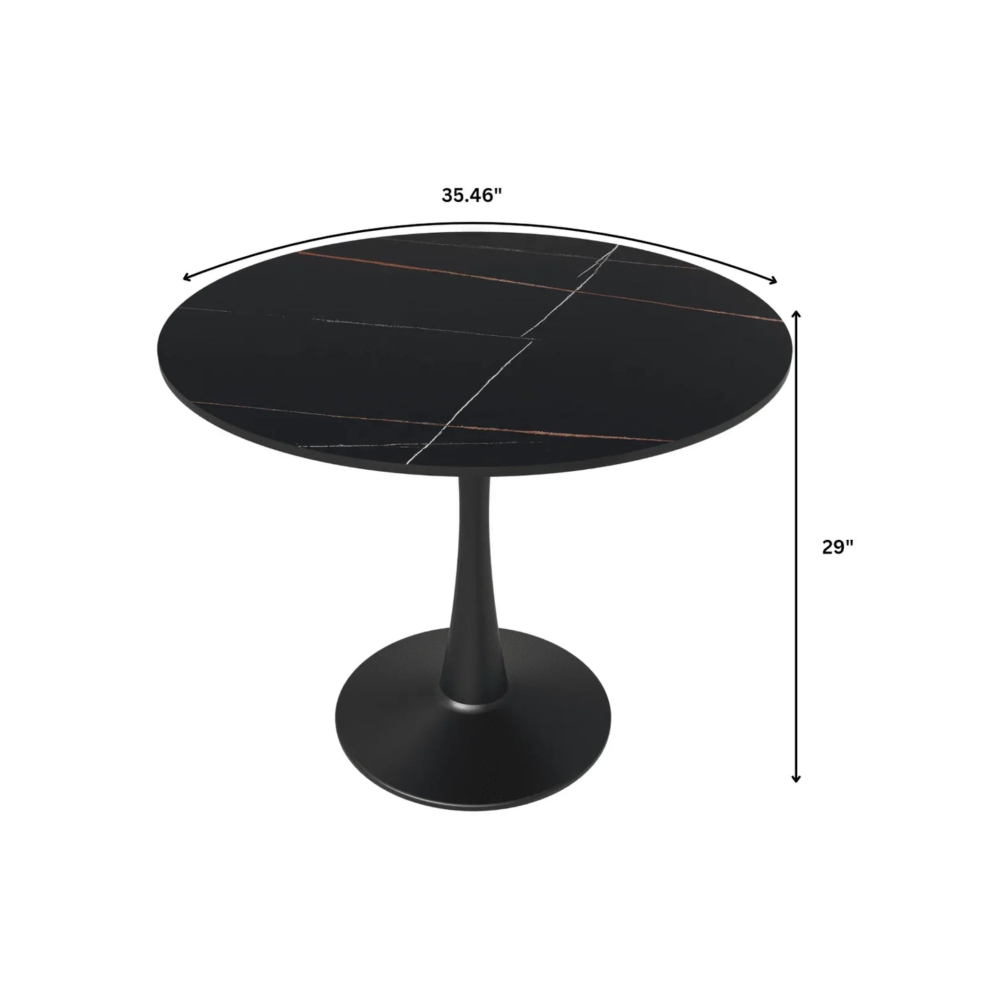 Bristol 35" Round Dining Table with Sintered Stone Tabletop in Black Steel - Elax Furniture