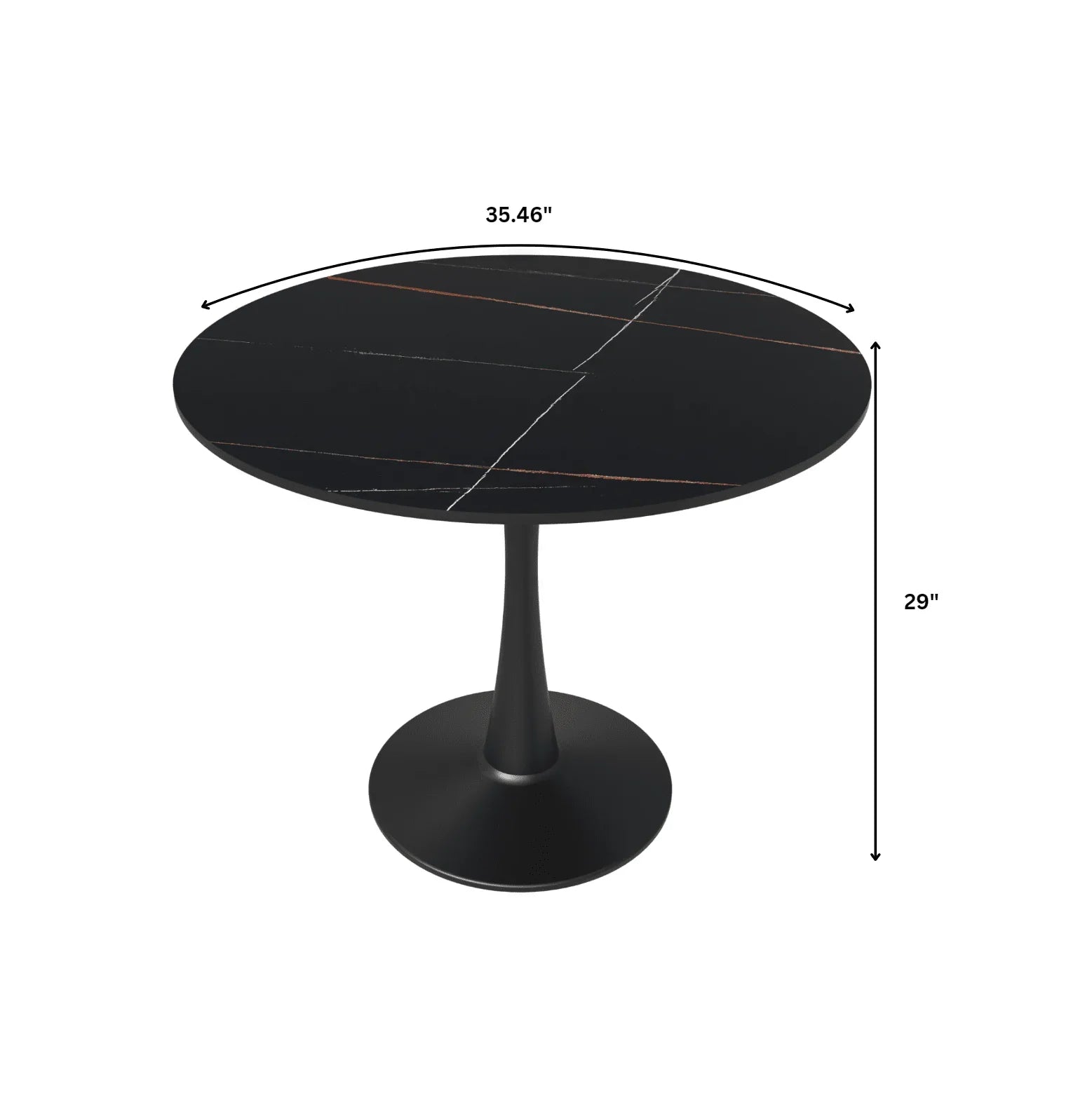 Bristol 35" Round Dining Table with Sintered Stone Tabletop in Black Steel - Elax Furniture