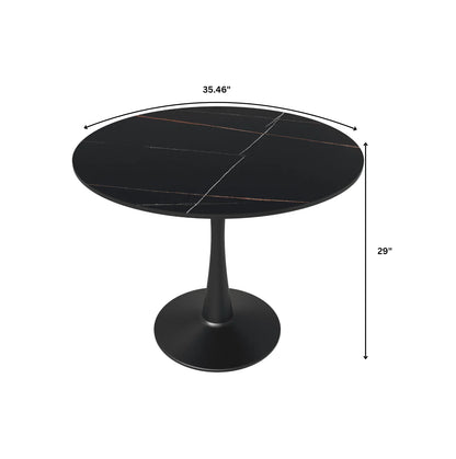 Bristol 35" Round Dining Table with Sintered Stone Tabletop in Black Steel - Elax Furniture