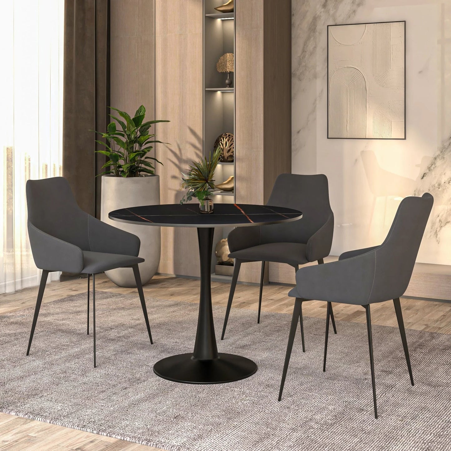 Bristol 35" Round Dining Table with Sintered Stone Tabletop in Black Steel - Elax Furniture