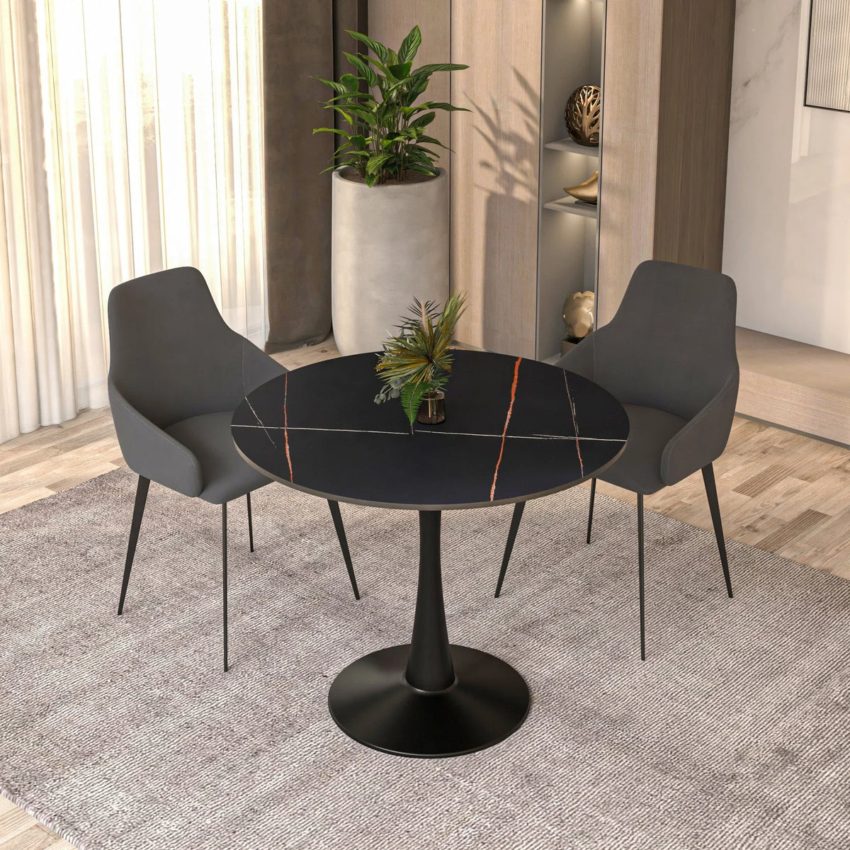 Bristol 35" Round Dining Table with Sintered Stone Tabletop in Black Steel - Elax Furniture