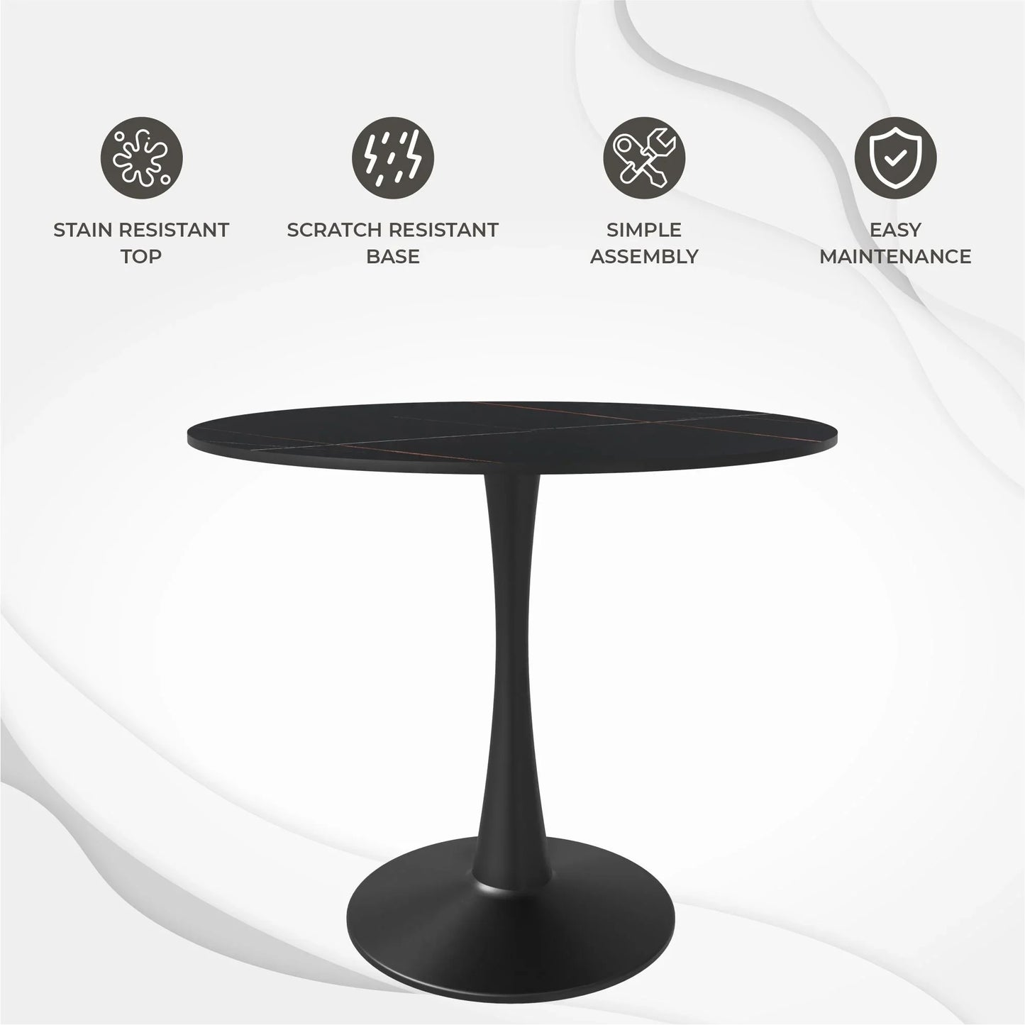Bristol 35" Round Dining Table with Sintered Stone Tabletop in Black Steel - Elax Furniture