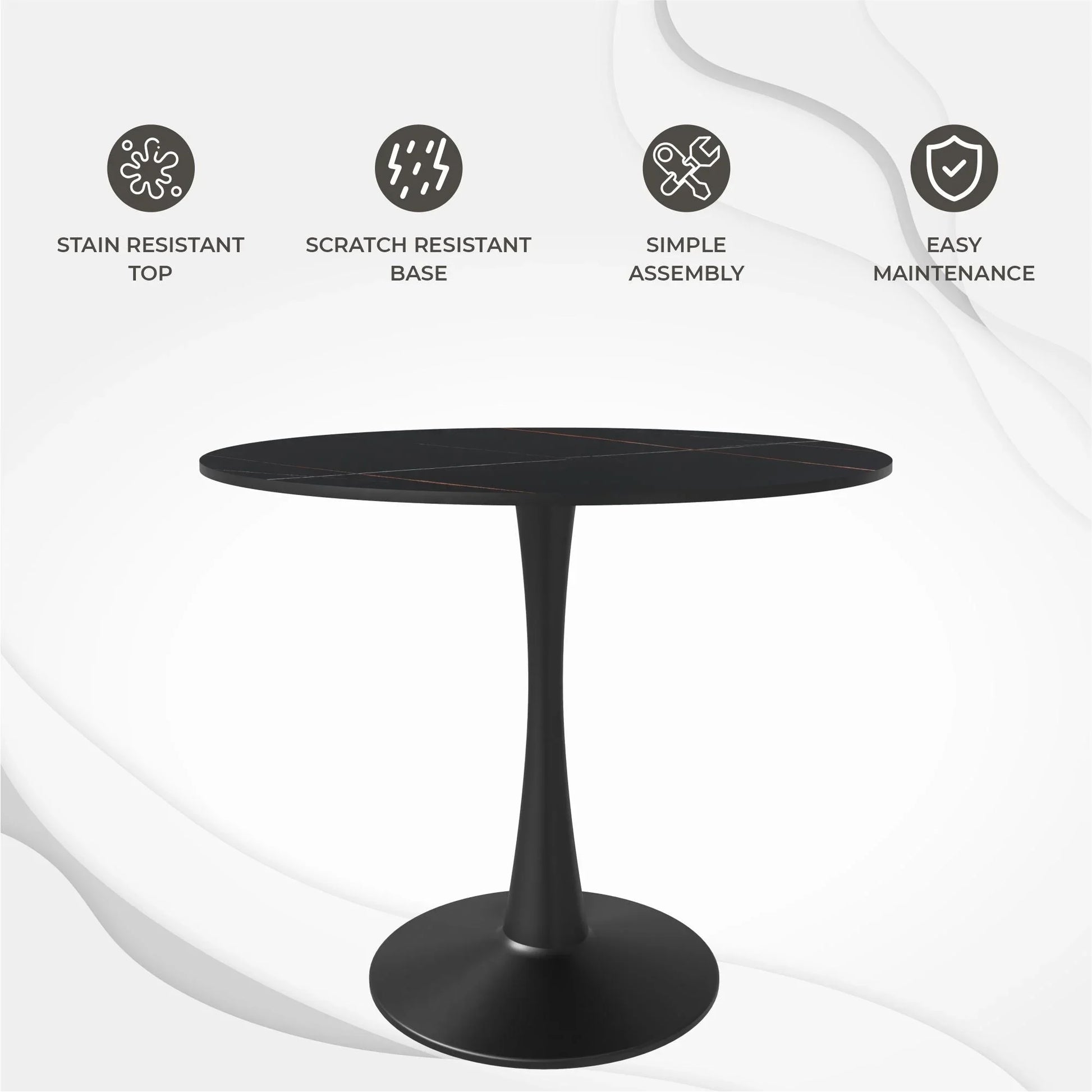 Bristol 35" Round Dining Table with Sintered Stone Tabletop in Black Steel - Elax Furniture