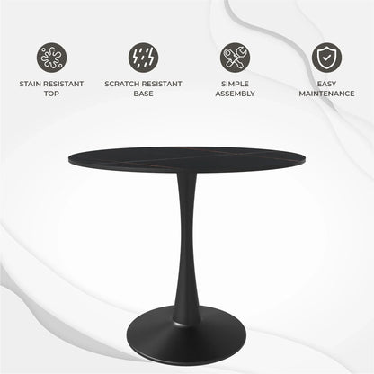 Bristol 35" Round Dining Table with Sintered Stone Tabletop in Black Steel - Elax Furniture