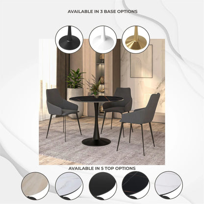 Bristol 35" Round Dining Table with Sintered Stone Tabletop in Black Steel - Elax Furniture