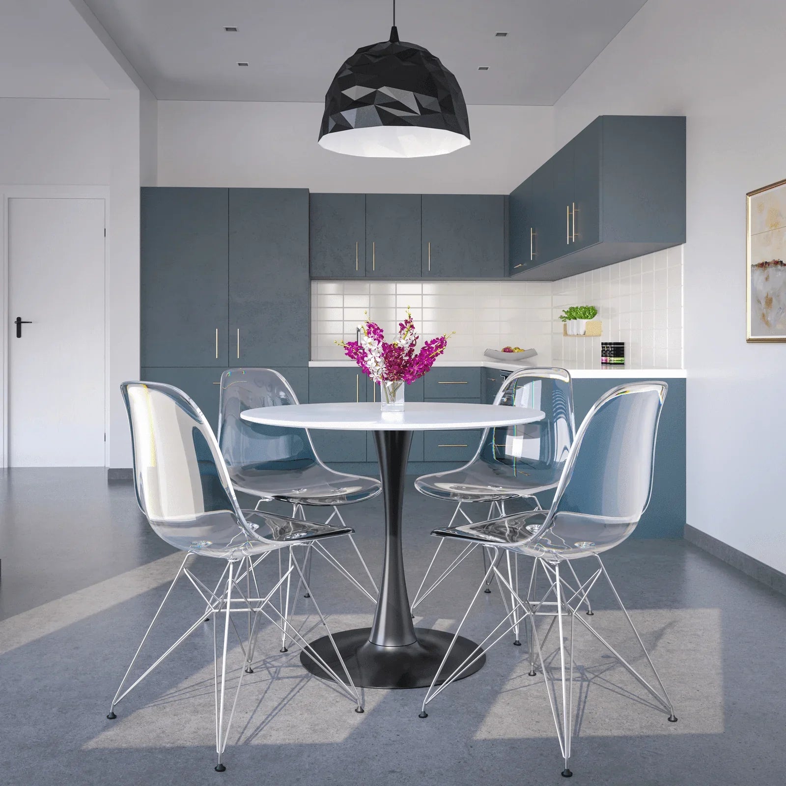 Bristol Modern Round Dining Table with Wood Top and Iron Pedestal Base - Elax Furniture