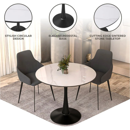 Bristol 35" Round Dining Table with Sintered Stone Tabletop in Black Steel - Elax Furniture