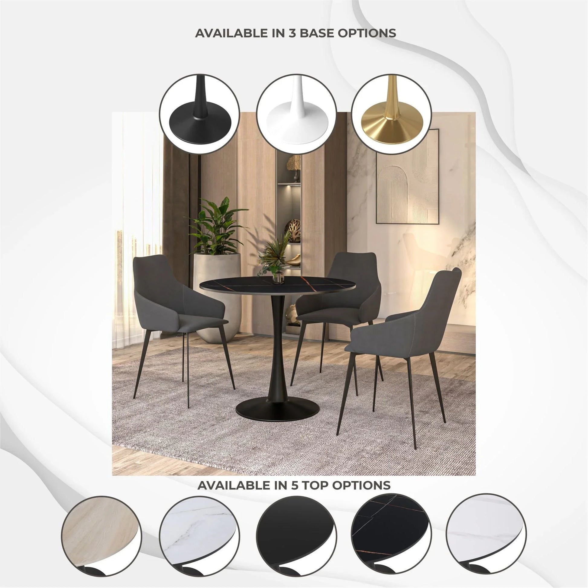 Bristol 35" Round Dining Table with Sintered Stone Tabletop in Black Steel - Elax Furniture