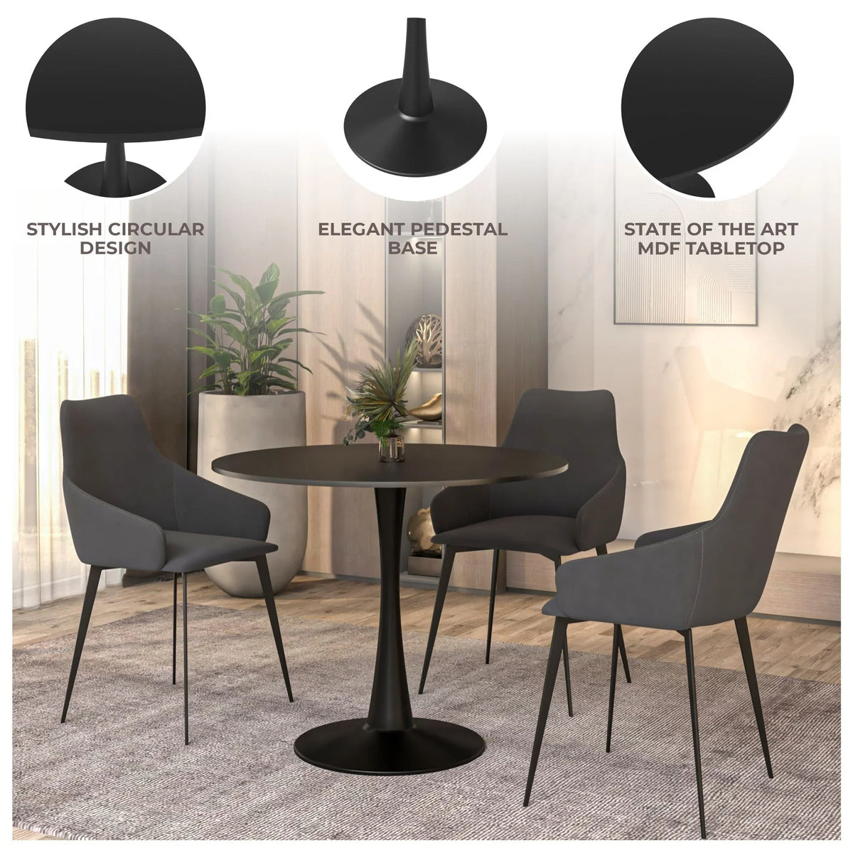 Bristol 40" Round Dining Table with MDF Wood Tabletop in Black Steel - Elax Furniture