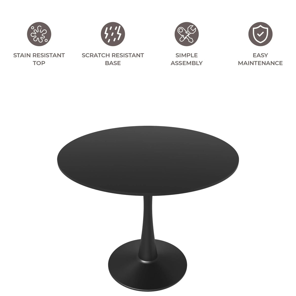 Bristol 40" Round Dining Table with MDF Wood Tabletop in Black Steel - Elax Furniture