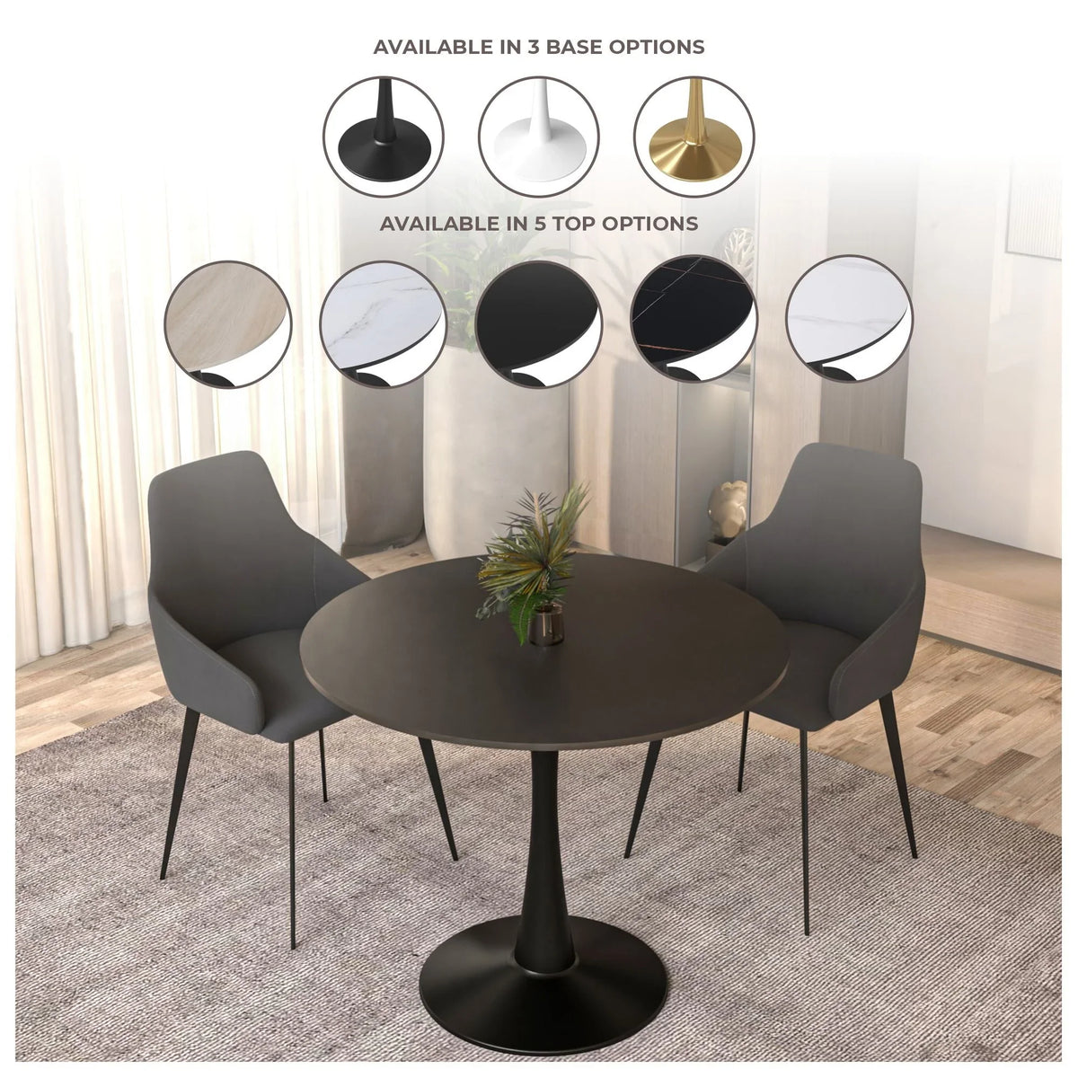 Bristol 40" Round Dining Table with MDF Wood Tabletop in Black Steel - Elax Furniture