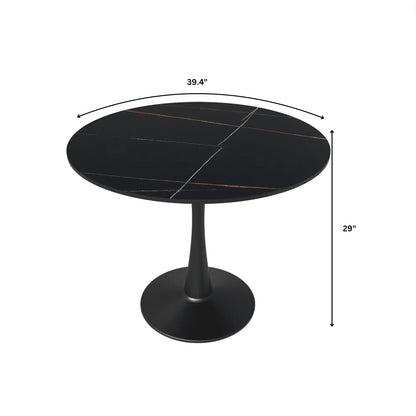 Bristol 40" Round Dining Table with Sintered Stone Tabletop in Black Steel - Elax Furniture