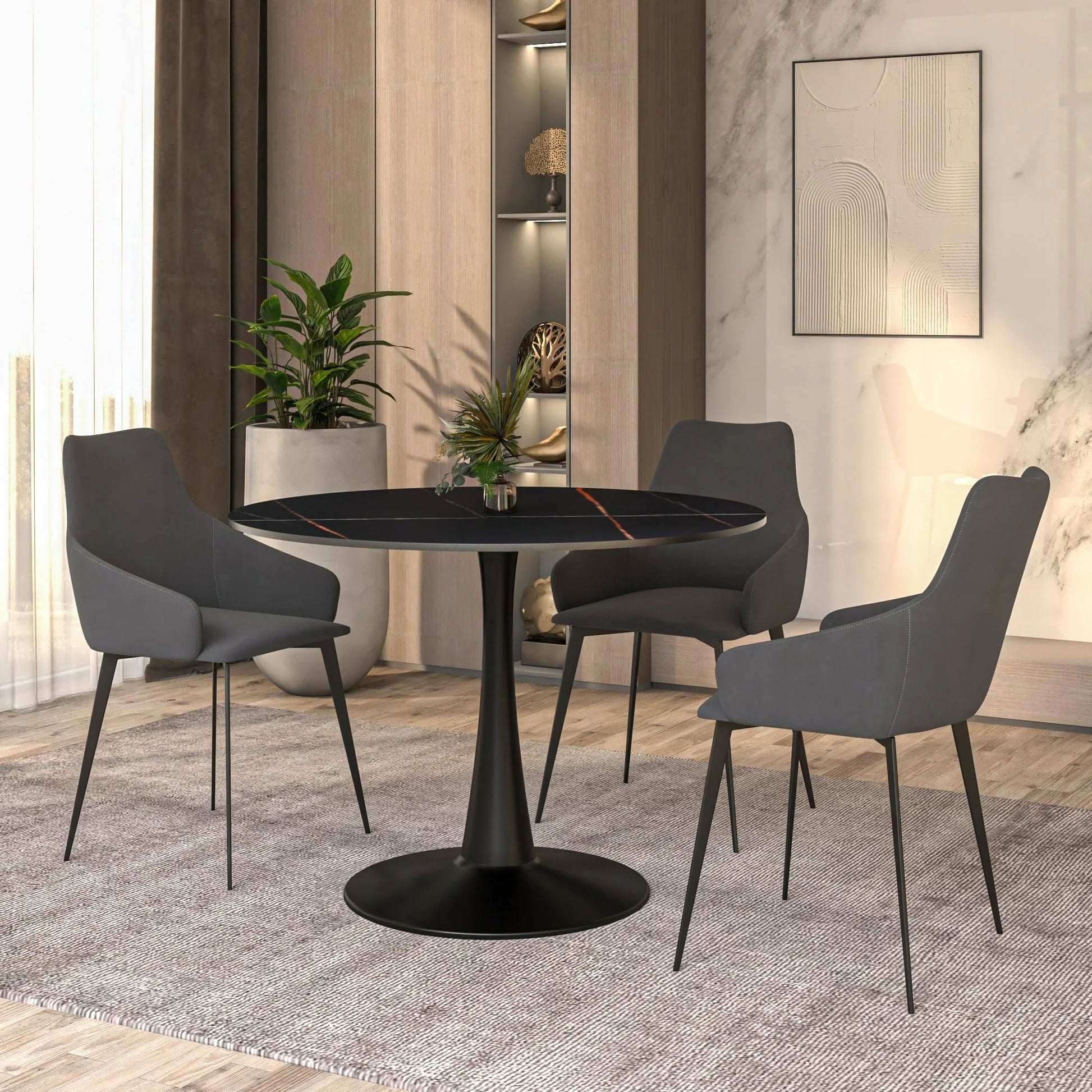 Bristol 40" Round Dining Table with Sintered Stone Tabletop in Black Steel - Elax Furniture