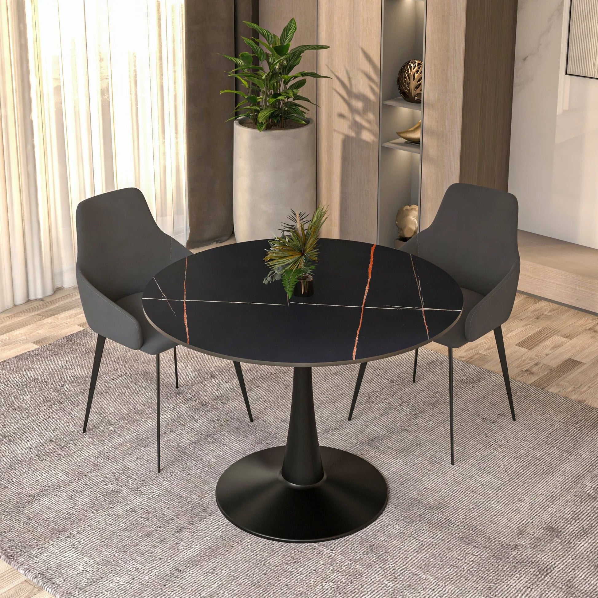 Bristol 40" Round Dining Table with Sintered Stone Tabletop in Black Steel - Elax Furniture