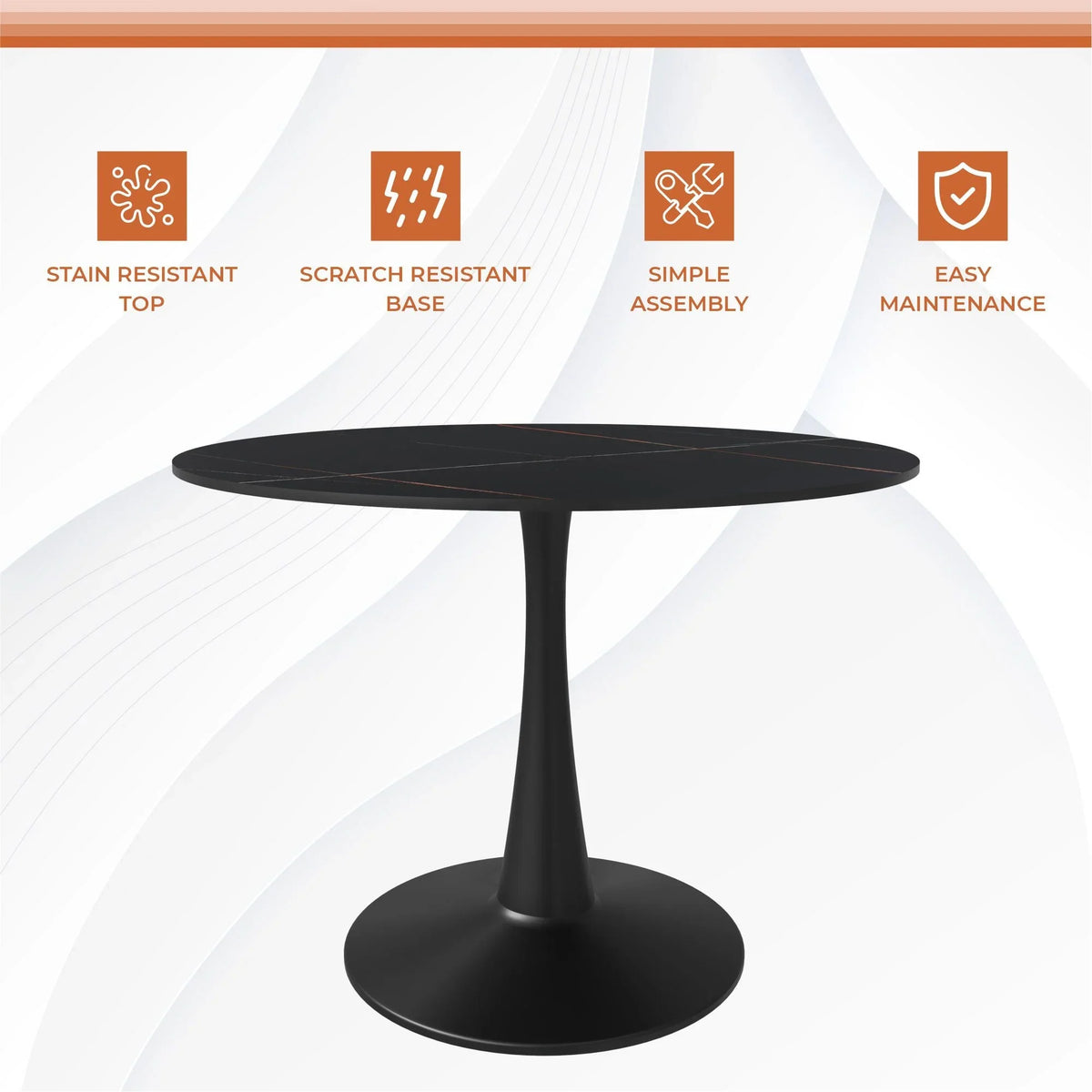 Bristol 40" Round Dining Table with Sintered Stone Tabletop in Black Steel - Elax Furniture
