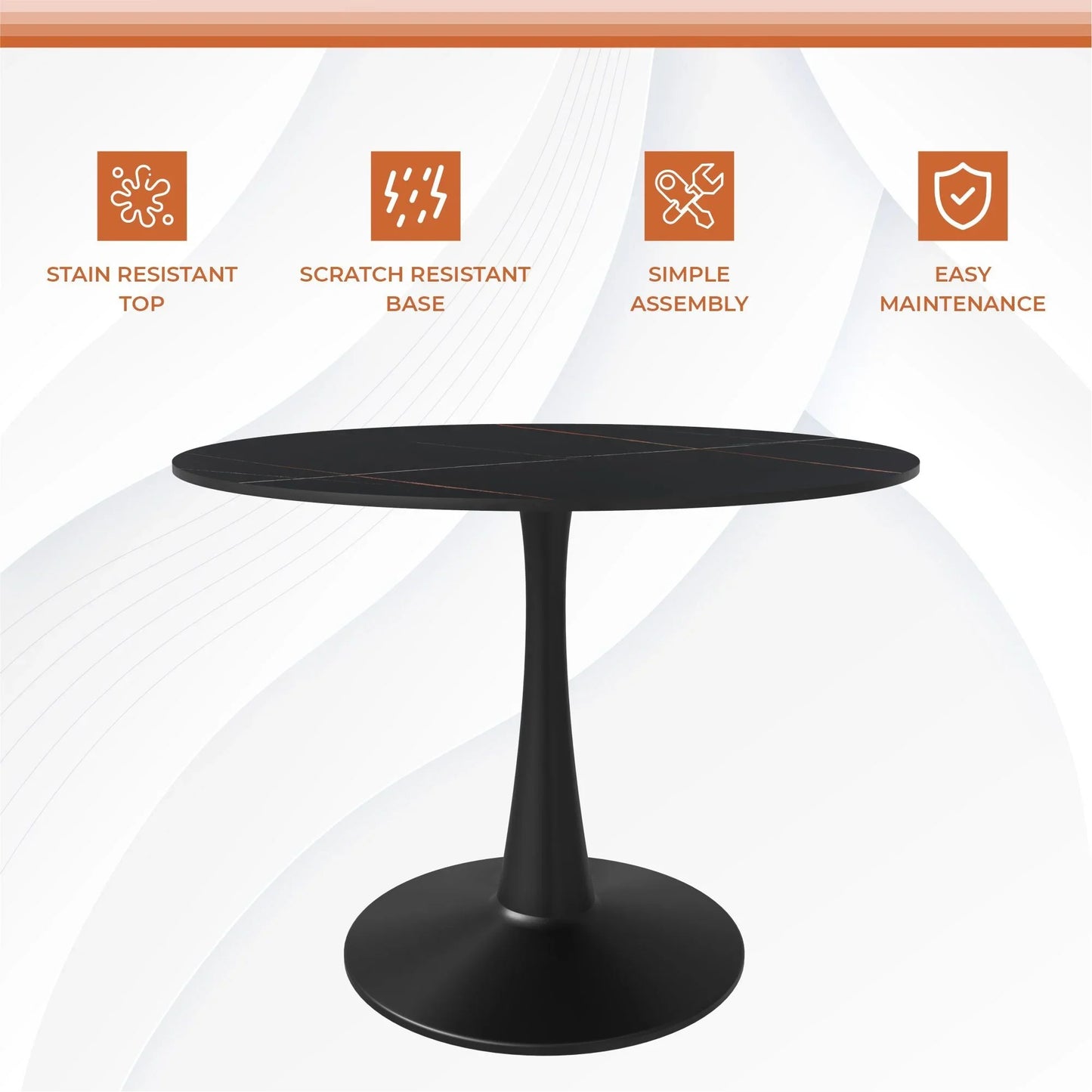 Bristol 40" Round Dining Table with Sintered Stone Tabletop in Black Steel - Elax Furniture