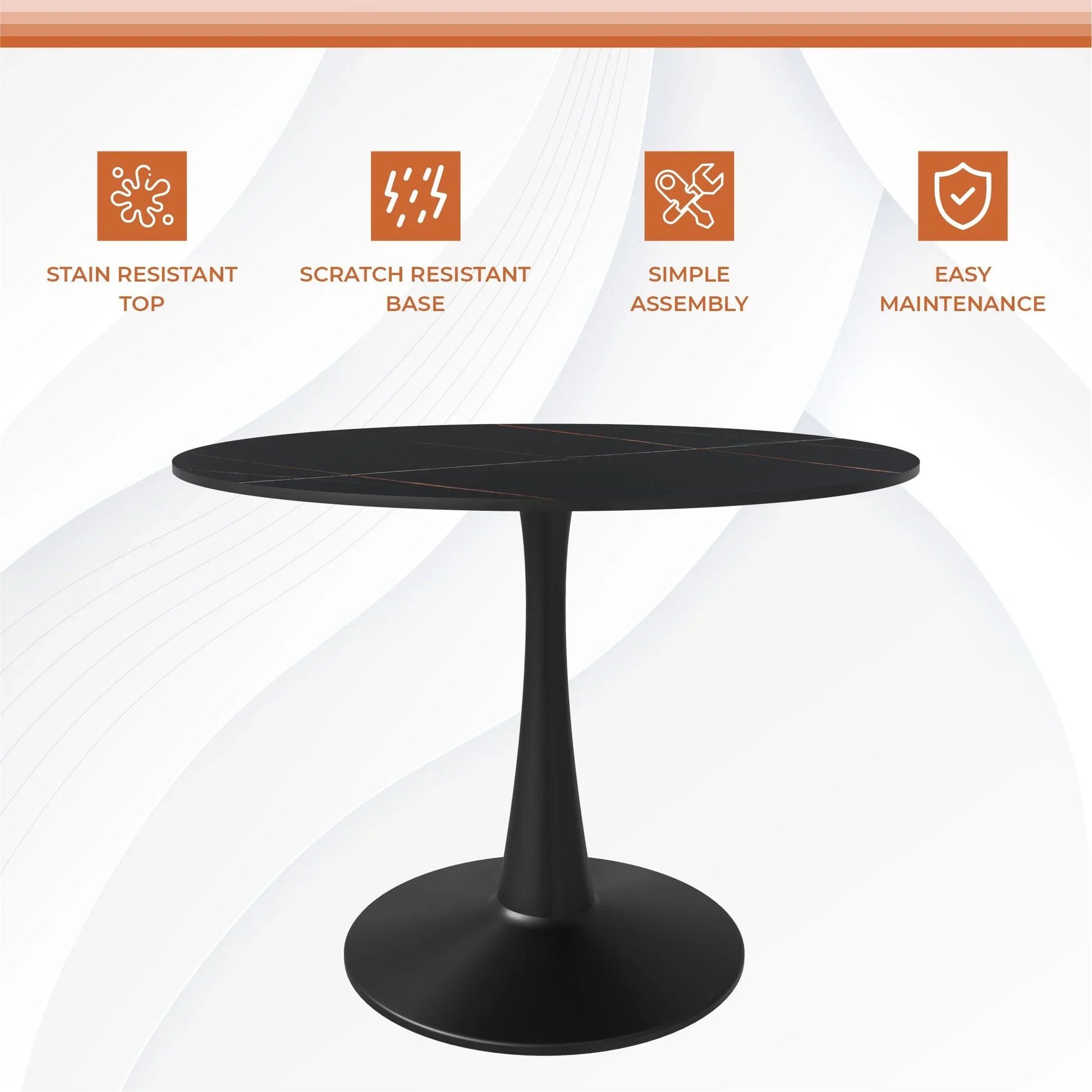 Bristol 40" Round Dining Table with Sintered Stone Tabletop in Black Steel - Elax Furniture