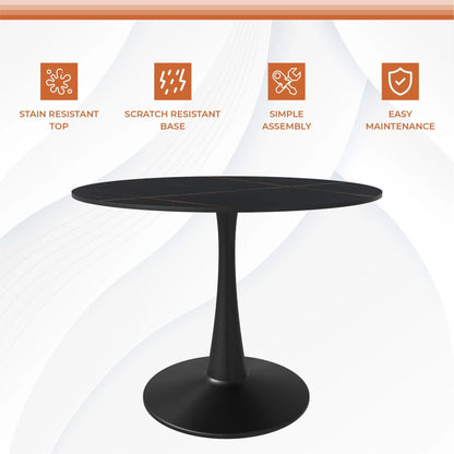 Bristol 40" Round Dining Table with Sintered Stone Tabletop in Black Steel - Elax Furniture