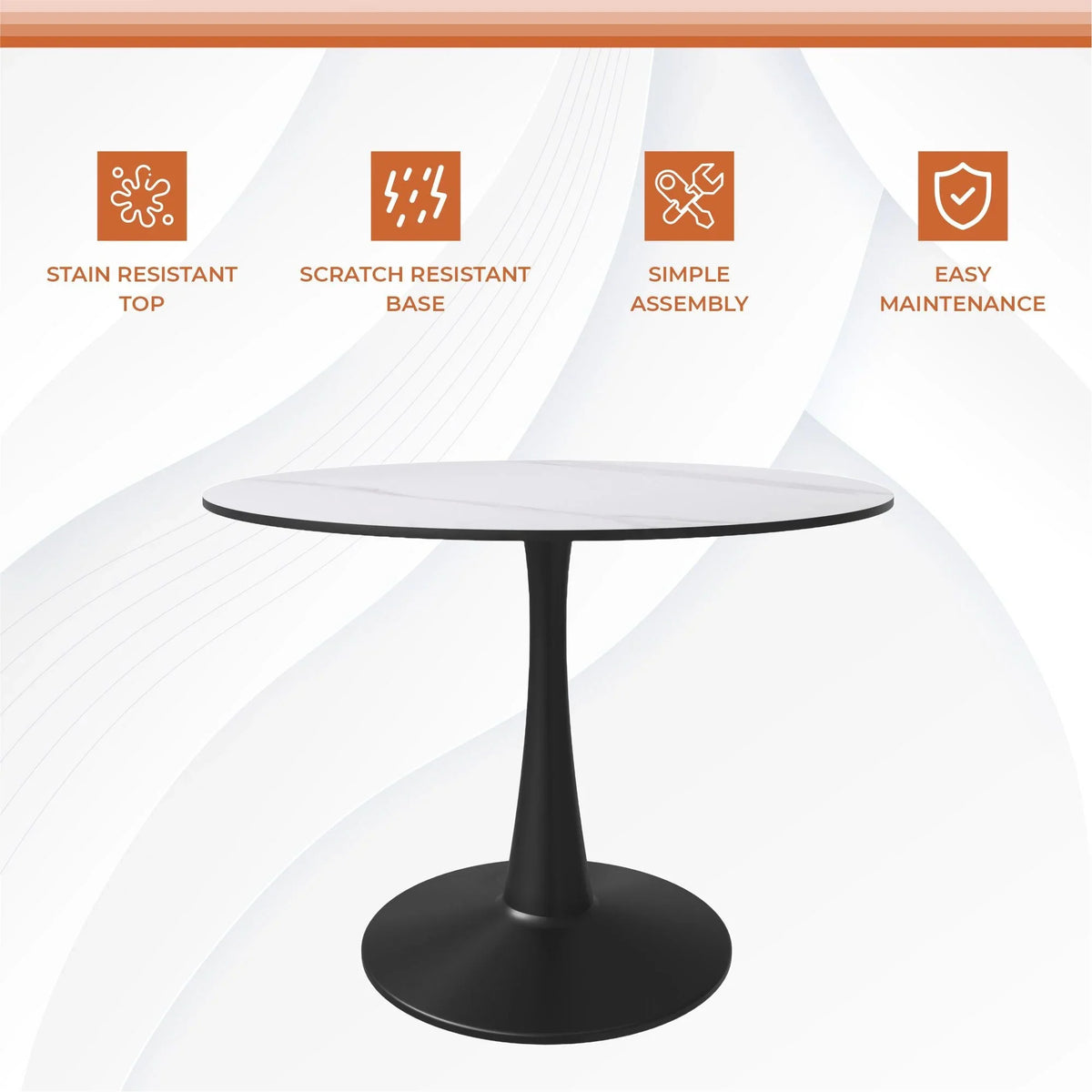 Bristol 40" Round Dining Table with Sintered Stone Tabletop in Black Steel - Elax Furniture