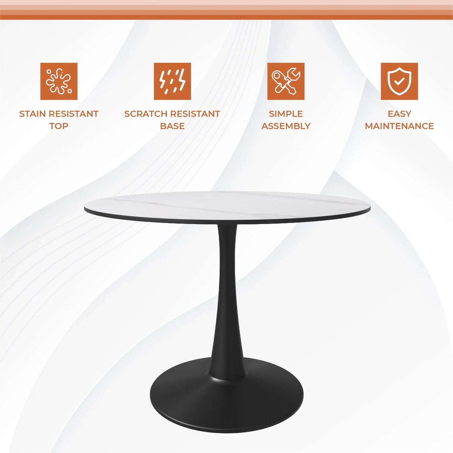 Bristol 40" Round Dining Table with Sintered Stone Tabletop in Black Steel - Elax Furniture