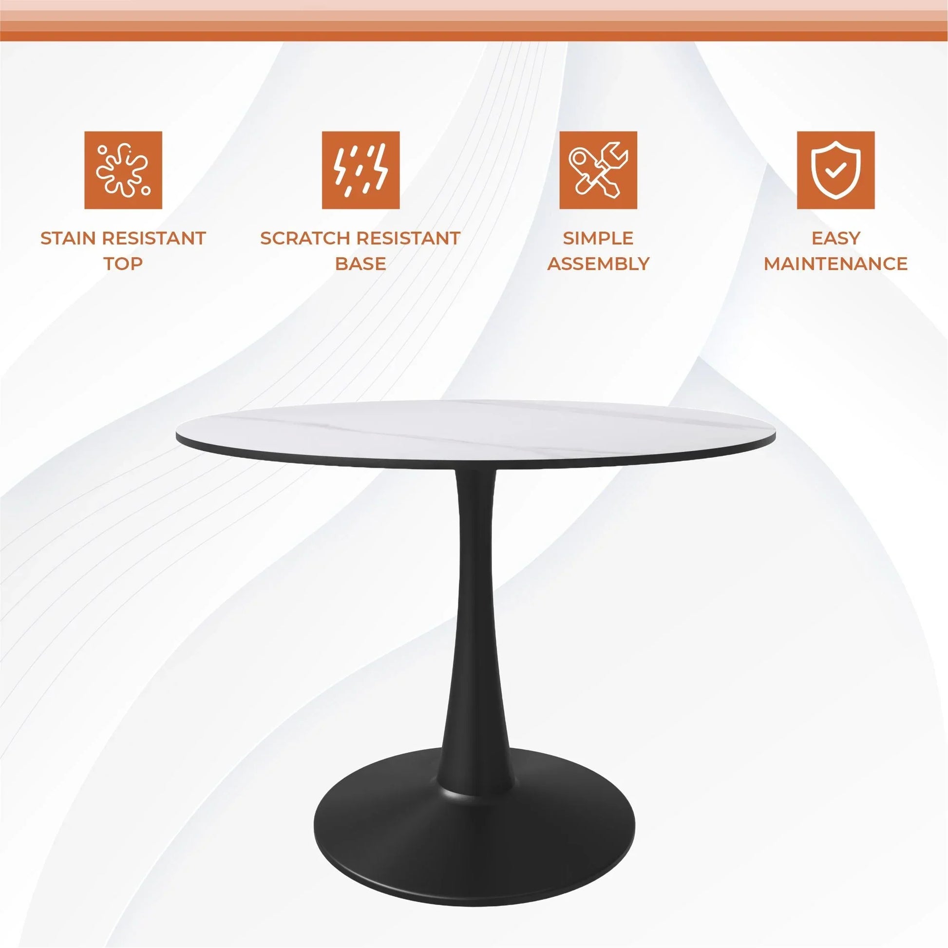 Bristol 40" Round Dining Table with Sintered Stone Tabletop in Black Steel - Elax Furniture