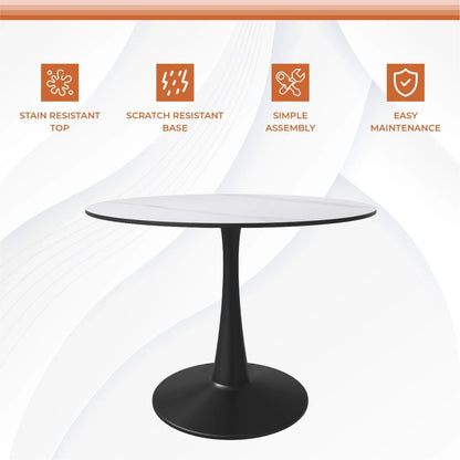 Bristol 40" Round Dining Table with Sintered Stone Tabletop in Black Steel - Elax Furniture