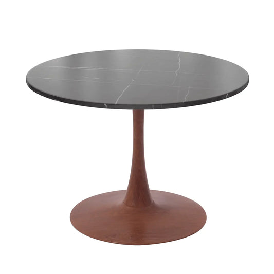 Bristol 24" Round Dining Table with Marbled Black Sintered Stone Top and Steel Pedestal Base - Elax Furniture