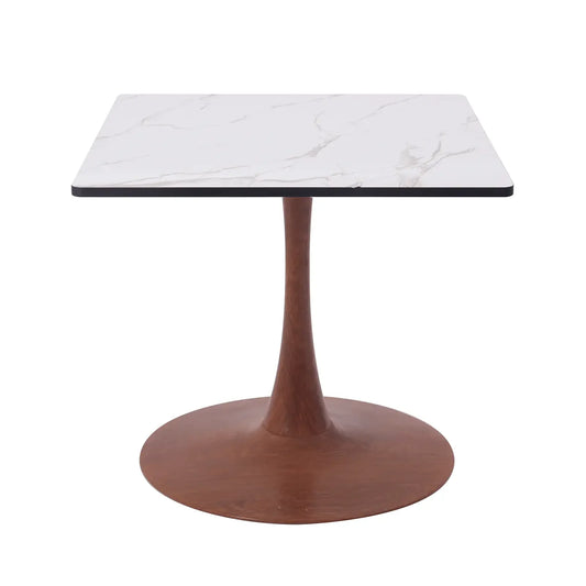 Bristol 27" Square Dining Table with Marbled White MDF Top and Steel Pedestal Base - Elax Furniture