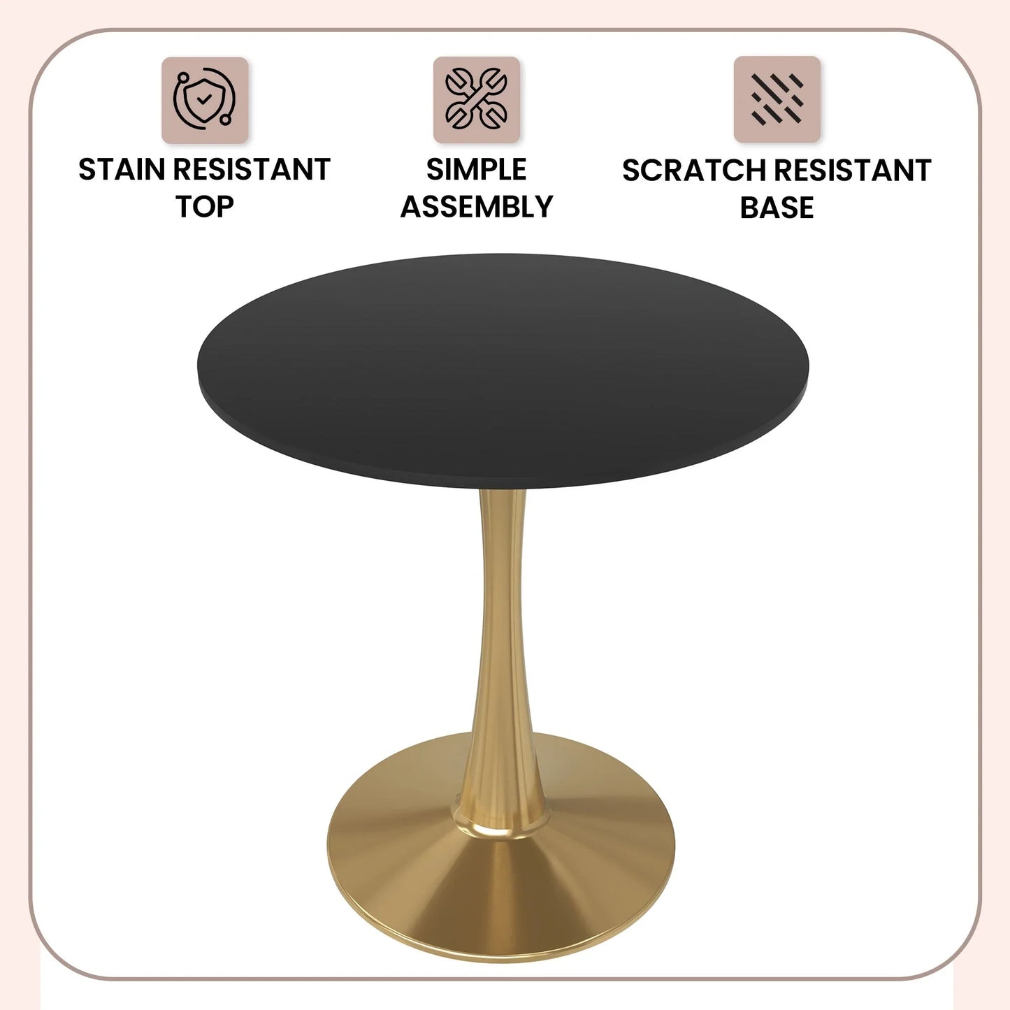 Bristol 24" Round Dining Table with MDF Wood Tabletop in Gold Steel - Elax Furniture