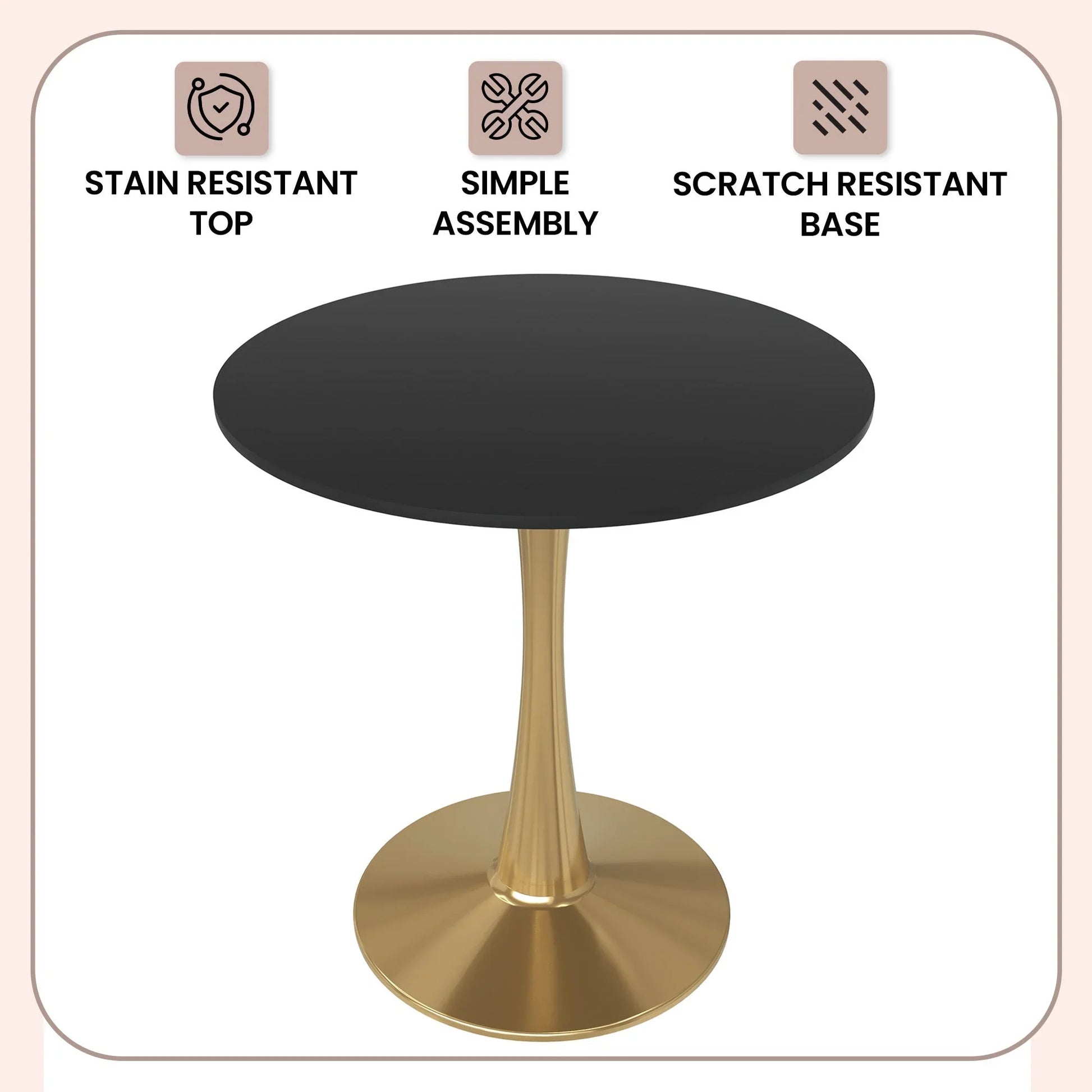 Bristol 24" Round Dining Table with MDF Wood Tabletop in Gold Steel - Elax Furniture