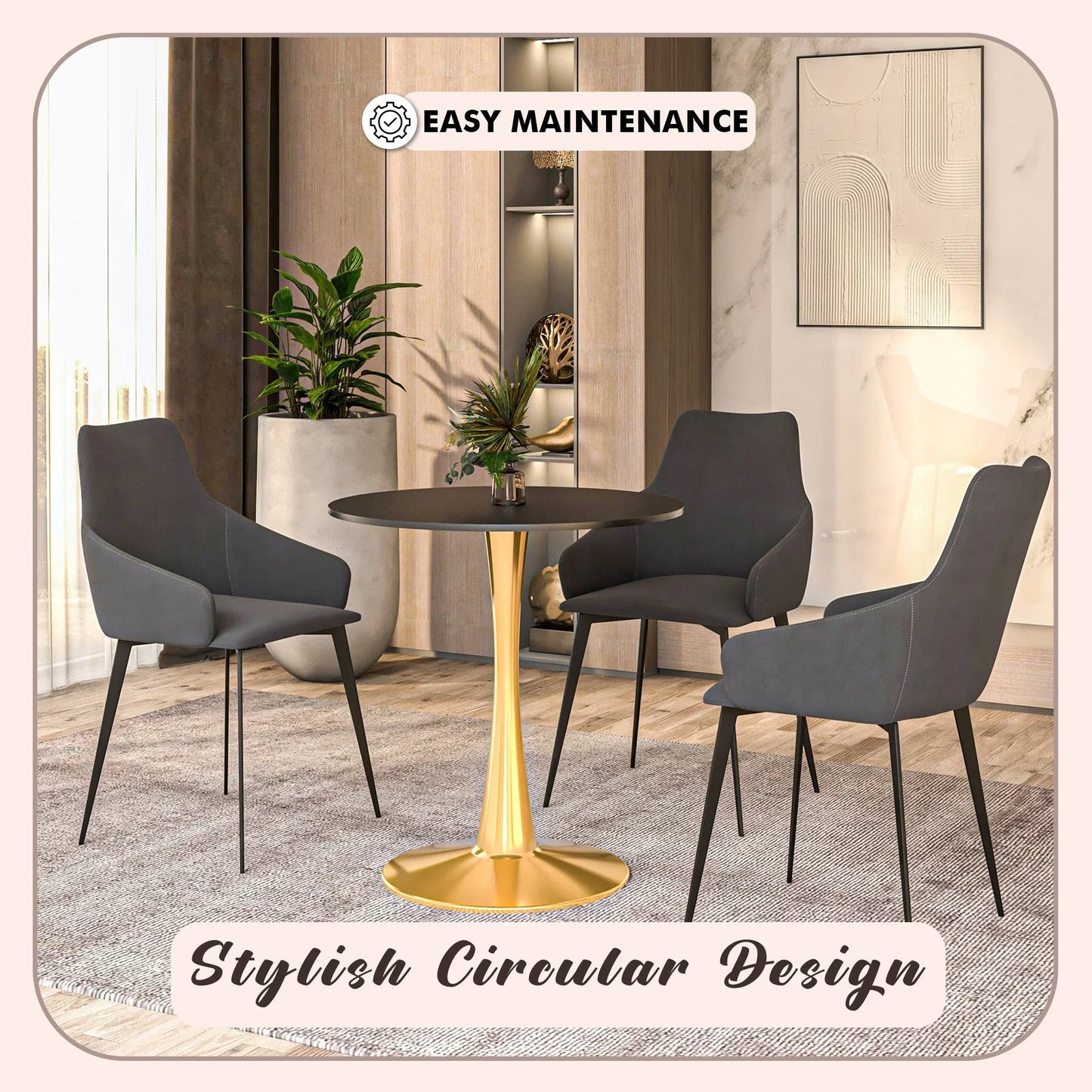 Bristol 24" Round Dining Table with MDF Wood Tabletop in Gold Steel - Elax Furniture