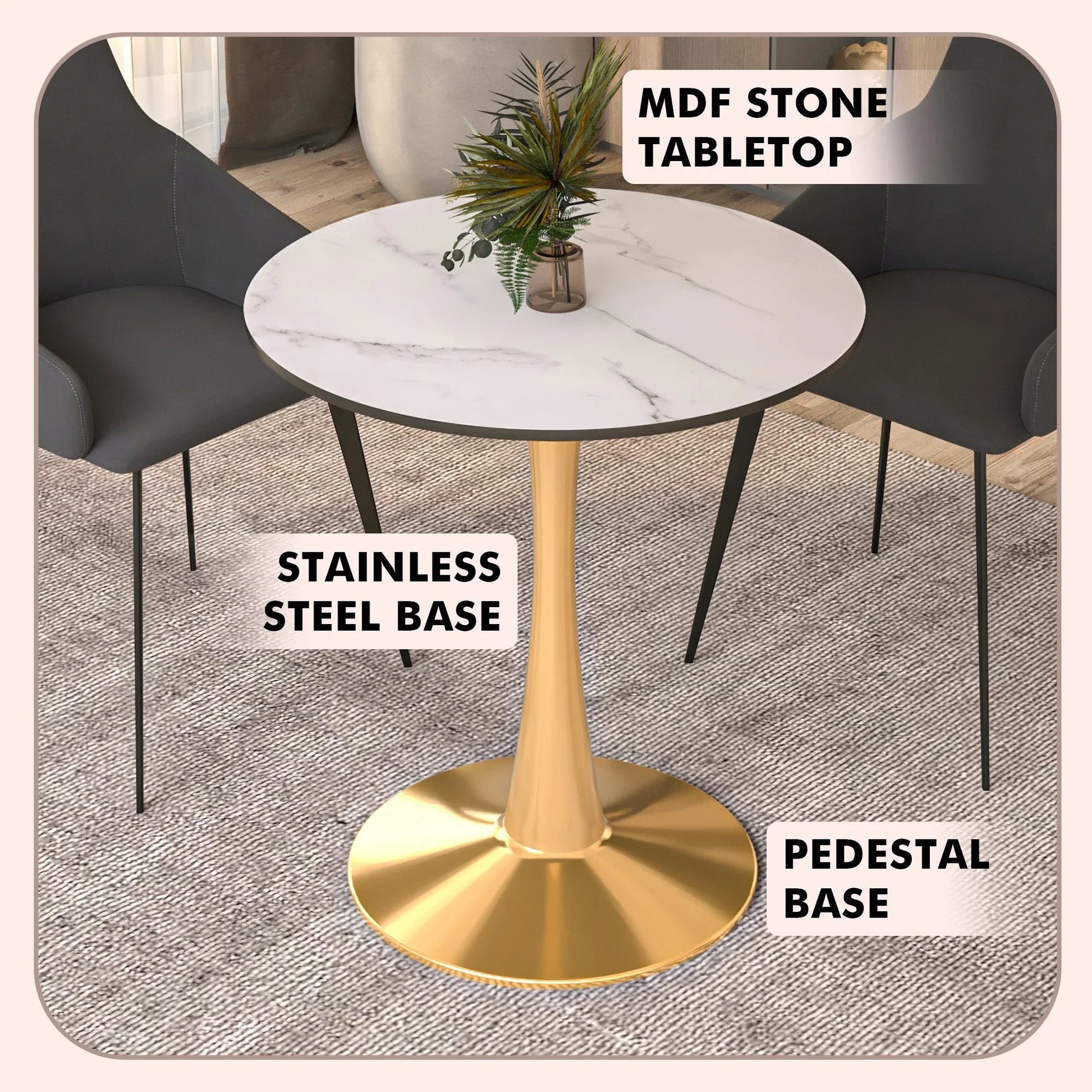 Bristol 24" Round Dining Table with MDF Wood Tabletop in Gold Steel - Elax Furniture