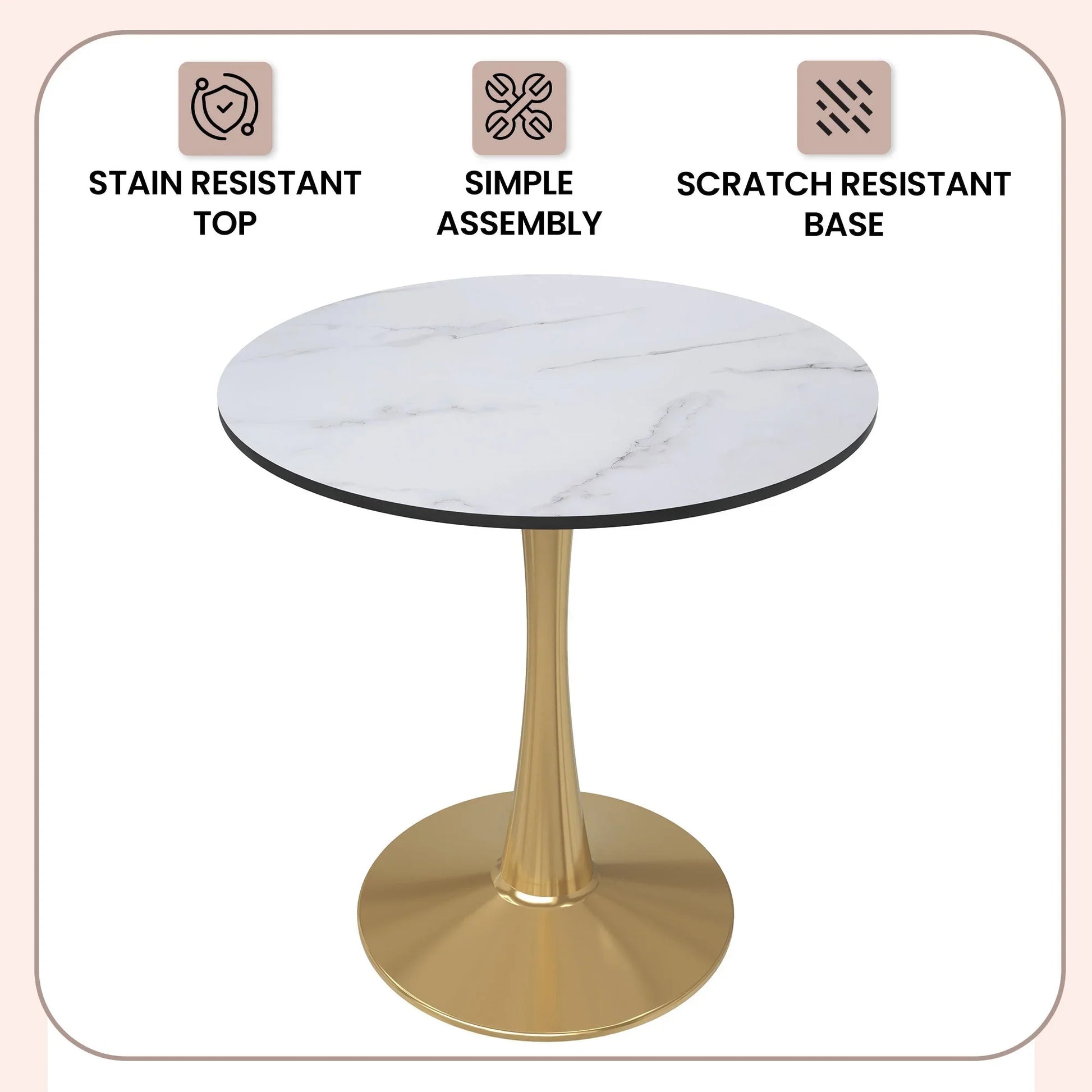 Bristol 24" Round Dining Table with MDF Wood Tabletop in Gold Steel - Elax Furniture