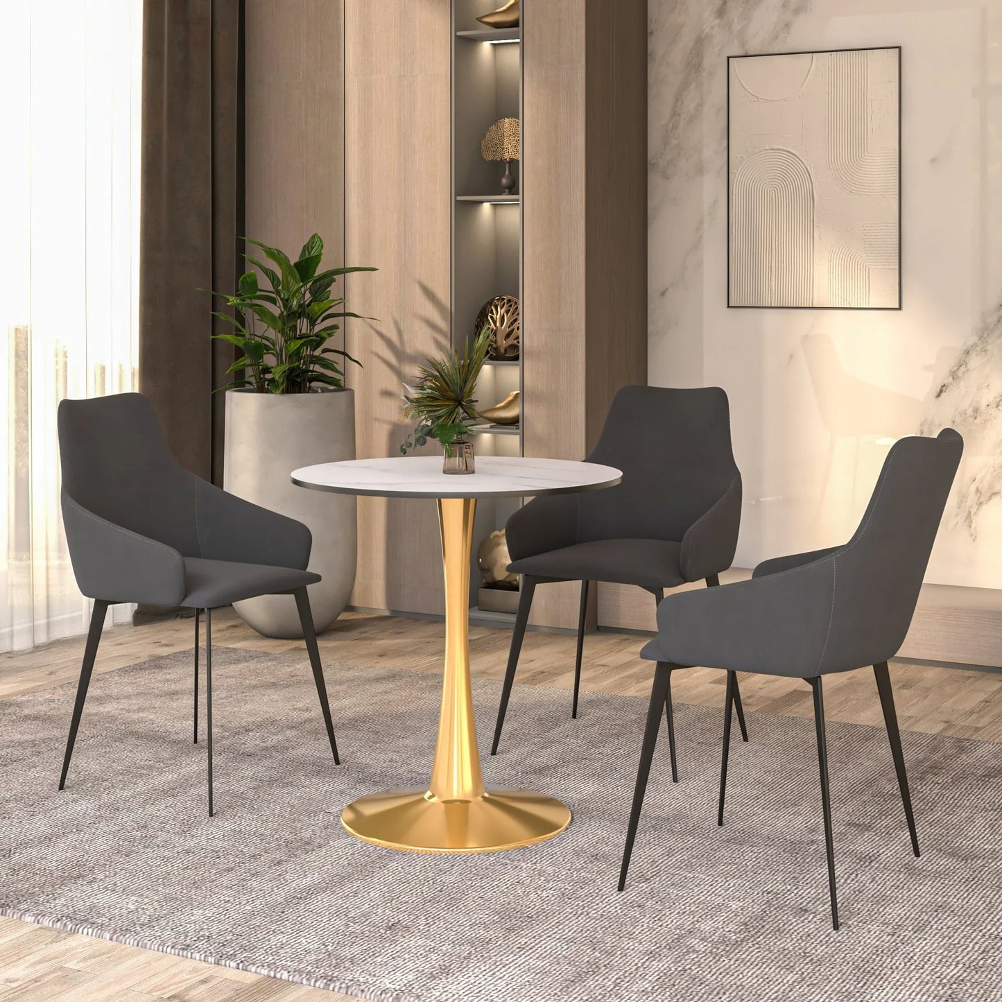 Bristol 24" Round Dining Table with MDF Wood Tabletop in Gold Steel - Elax Furniture