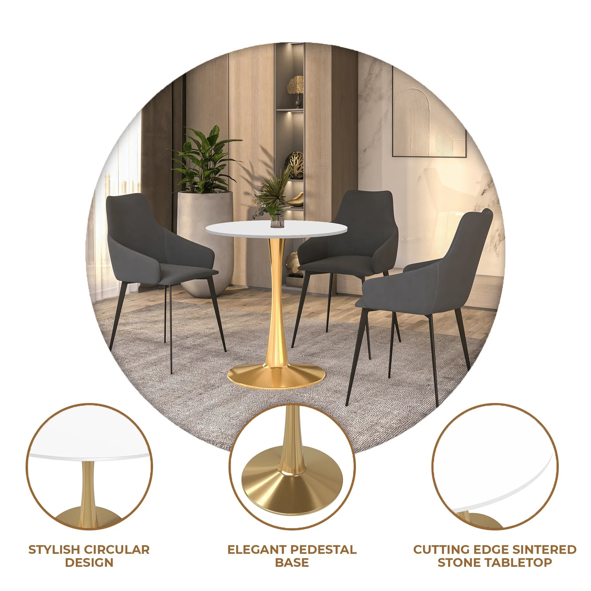Bristol 24" Round Dining Table with MDF Wood Tabletop in Gold Steel - Elax Furniture
