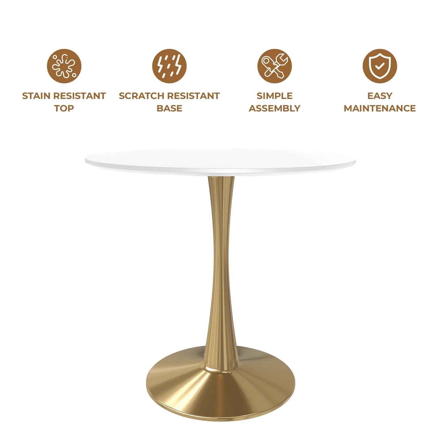 Bristol 24" Round Dining Table with MDF Wood Tabletop in Gold Steel - Elax Furniture