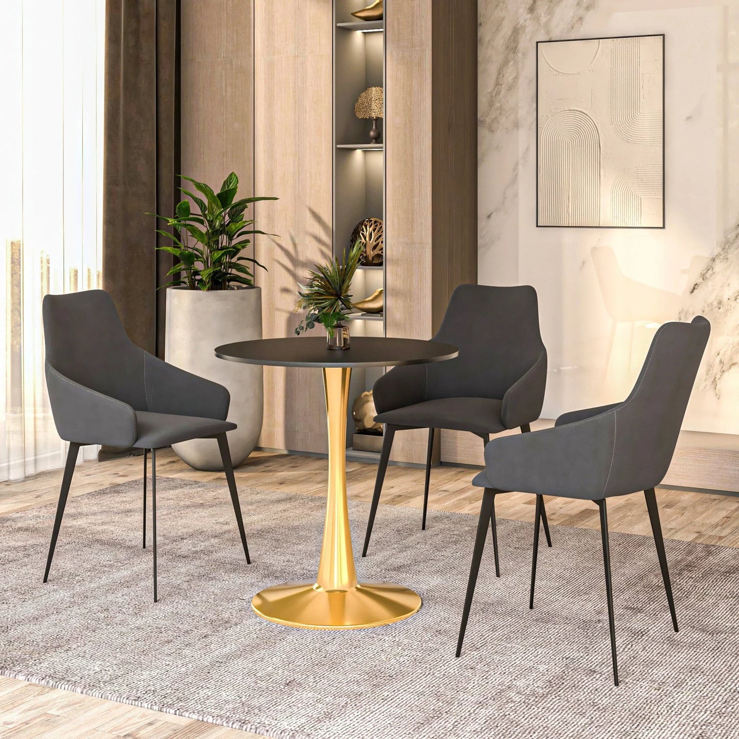 Bristol 27" Round Dining Table with MDF Wood Tabletop in Gold Steel - Elax Furniture