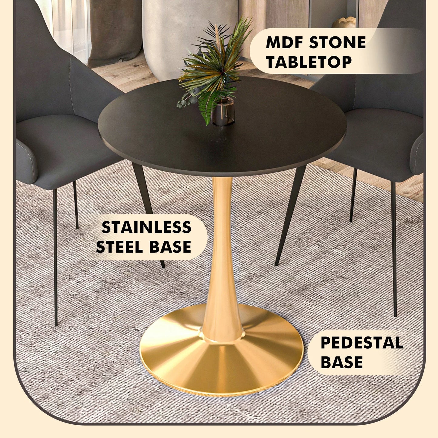 Bristol 27" Round Dining Table with MDF Wood Tabletop in Gold Steel - Elax Furniture