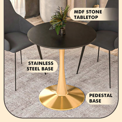 Bristol 27" Round Dining Table with MDF Wood Tabletop in Gold Steel - Elax Furniture
