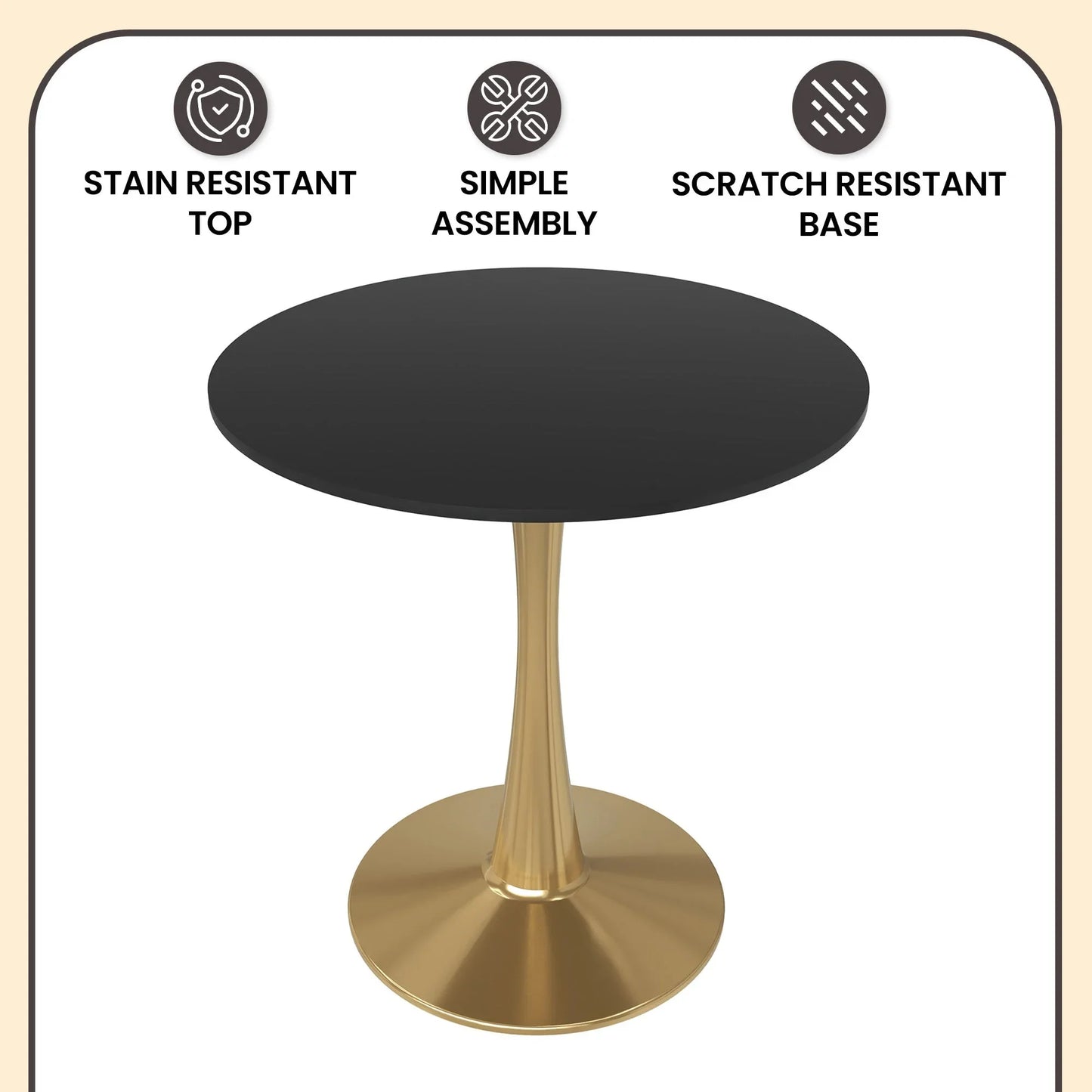 Bristol 27" Round Dining Table with MDF Wood Tabletop in Gold Steel - Elax Furniture