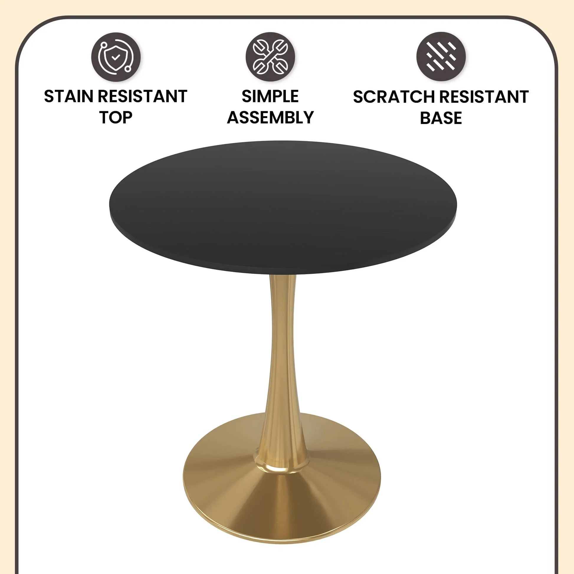 Bristol 27" Round Dining Table with MDF Wood Tabletop in Gold Steel - Elax Furniture