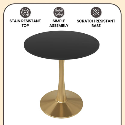 Bristol 27" Round Dining Table with MDF Wood Tabletop in Gold Steel - Elax Furniture