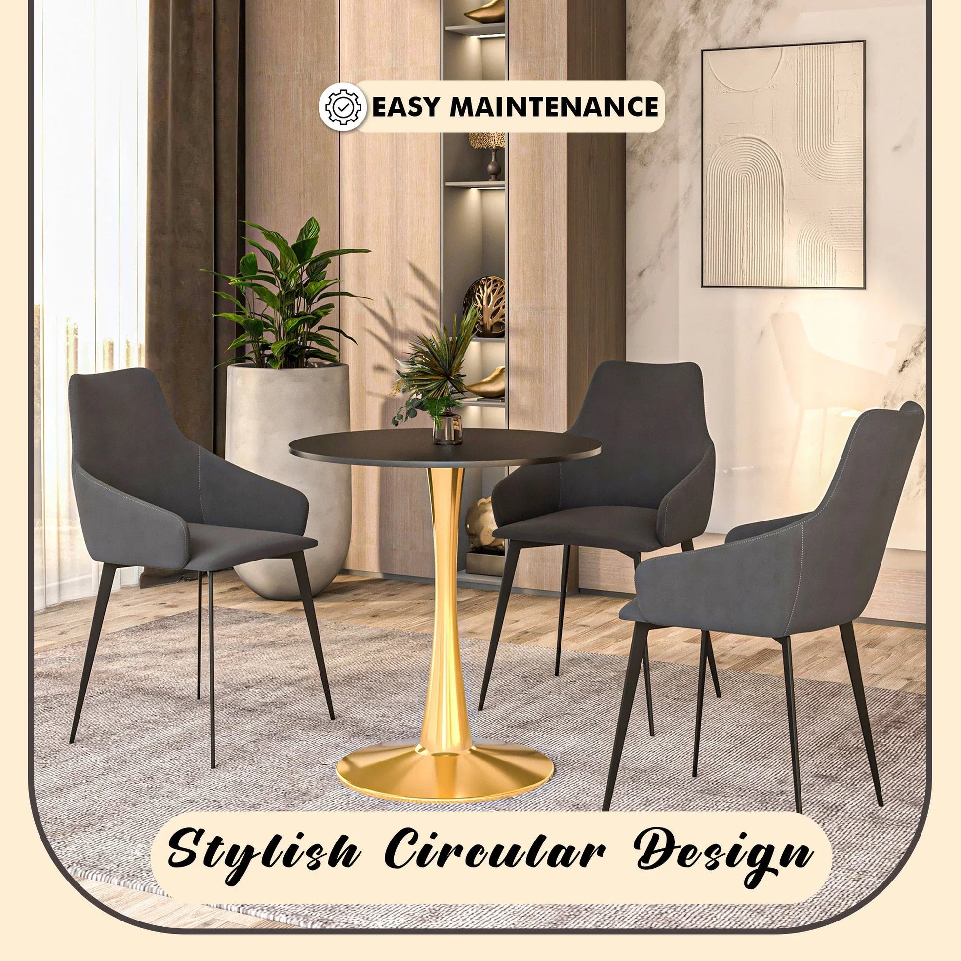 Bristol 27" Round Dining Table with MDF Wood Tabletop in Gold Steel - Elax Furniture