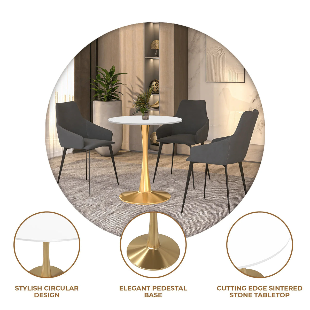 Bristol 27" Round Dining Table with MDF Wood Tabletop in Gold Steel - Elax Furniture