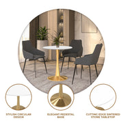 Bristol 27" Round Dining Table with MDF Wood Tabletop in Gold Steel - Elax Furniture