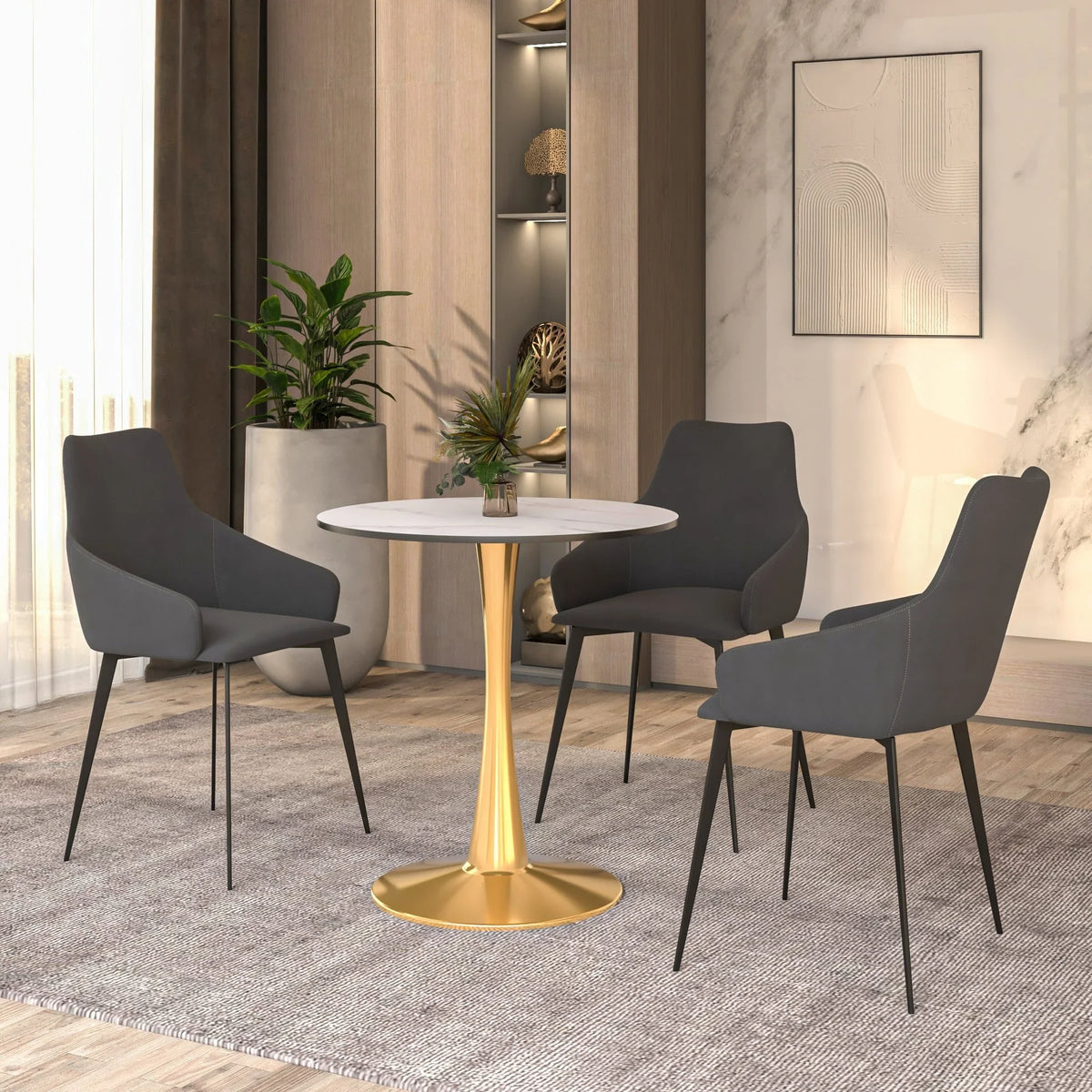 Bristol 27" Round Dining Table with MDF Wood Tabletop in Gold Steel - Elax Furniture