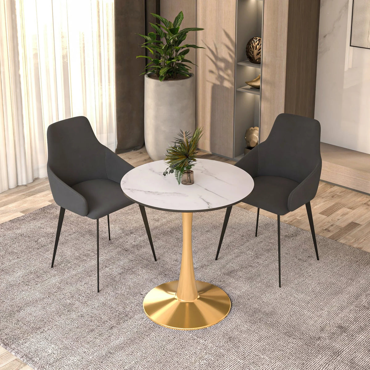 Bristol 27" Round Dining Table with MDF Wood Tabletop in Gold Steel - Elax Furniture