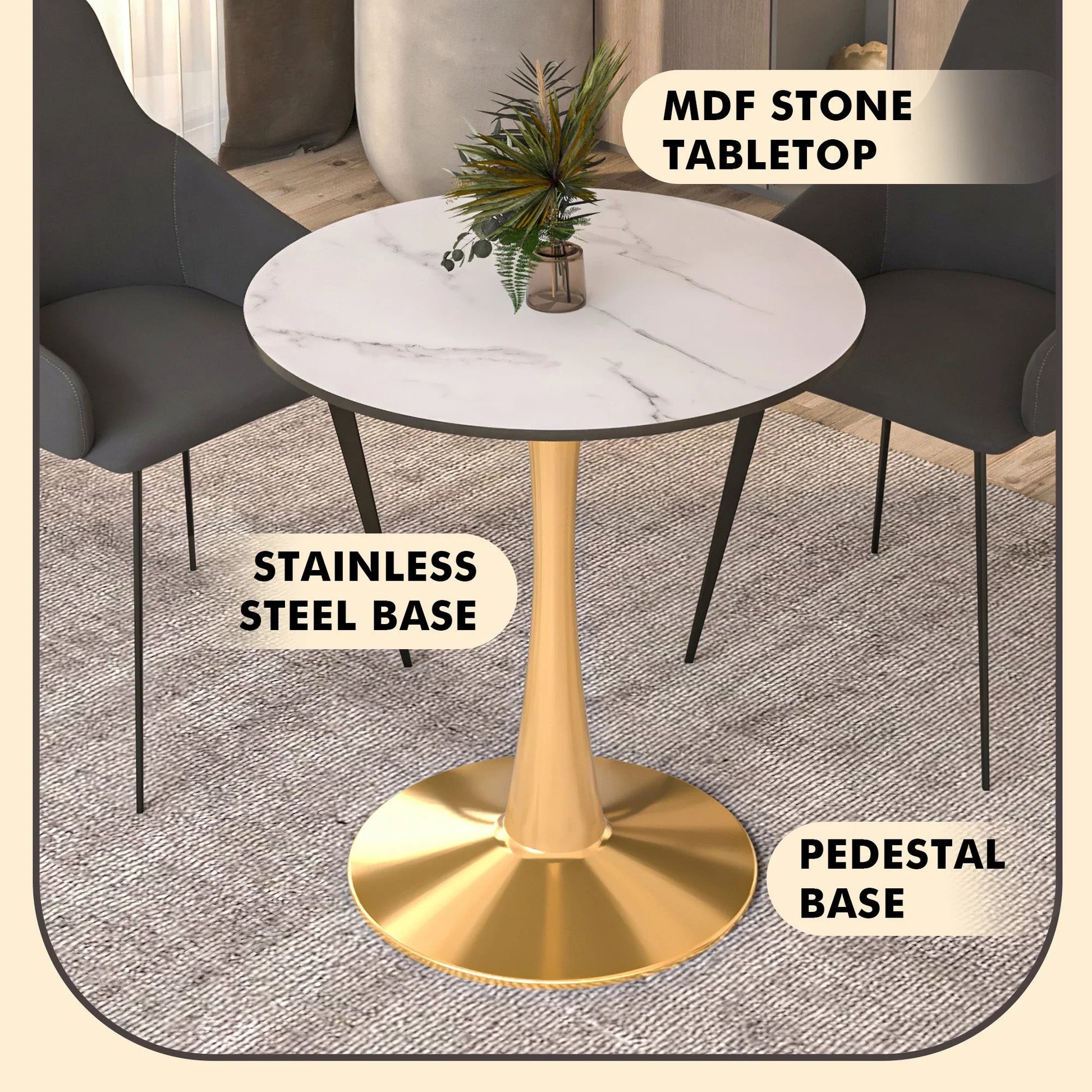 Bristol 27" Round Dining Table with MDF Wood Tabletop in Gold Steel - Elax Furniture