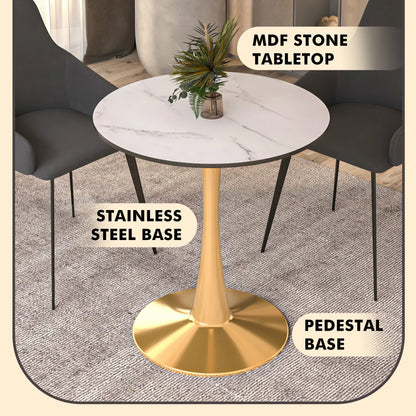 Bristol 27" Round Dining Table with MDF Wood Tabletop in Gold Steel - Elax Furniture