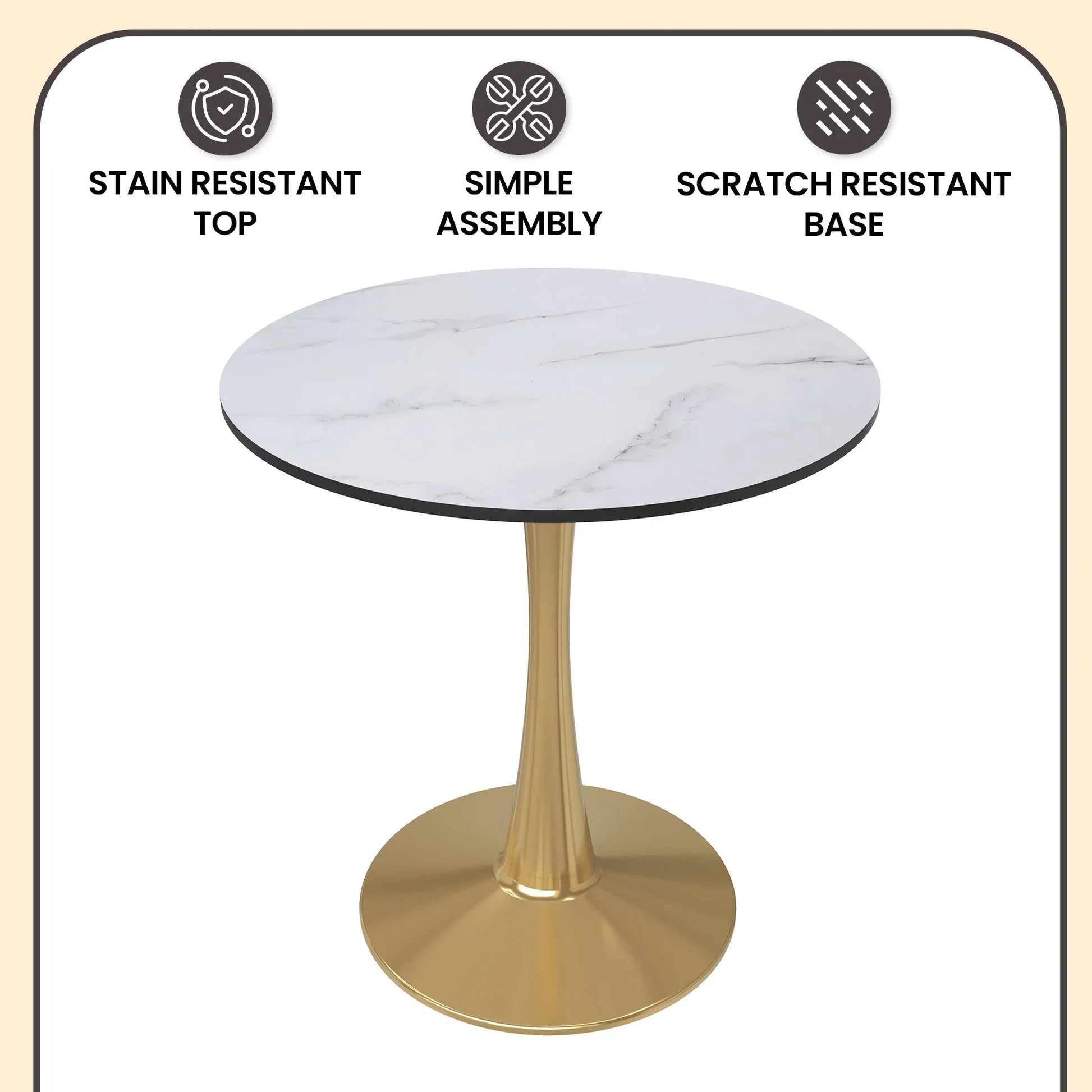 Bristol 27" Round Dining Table with MDF Wood Tabletop in Gold Steel - Elax Furniture